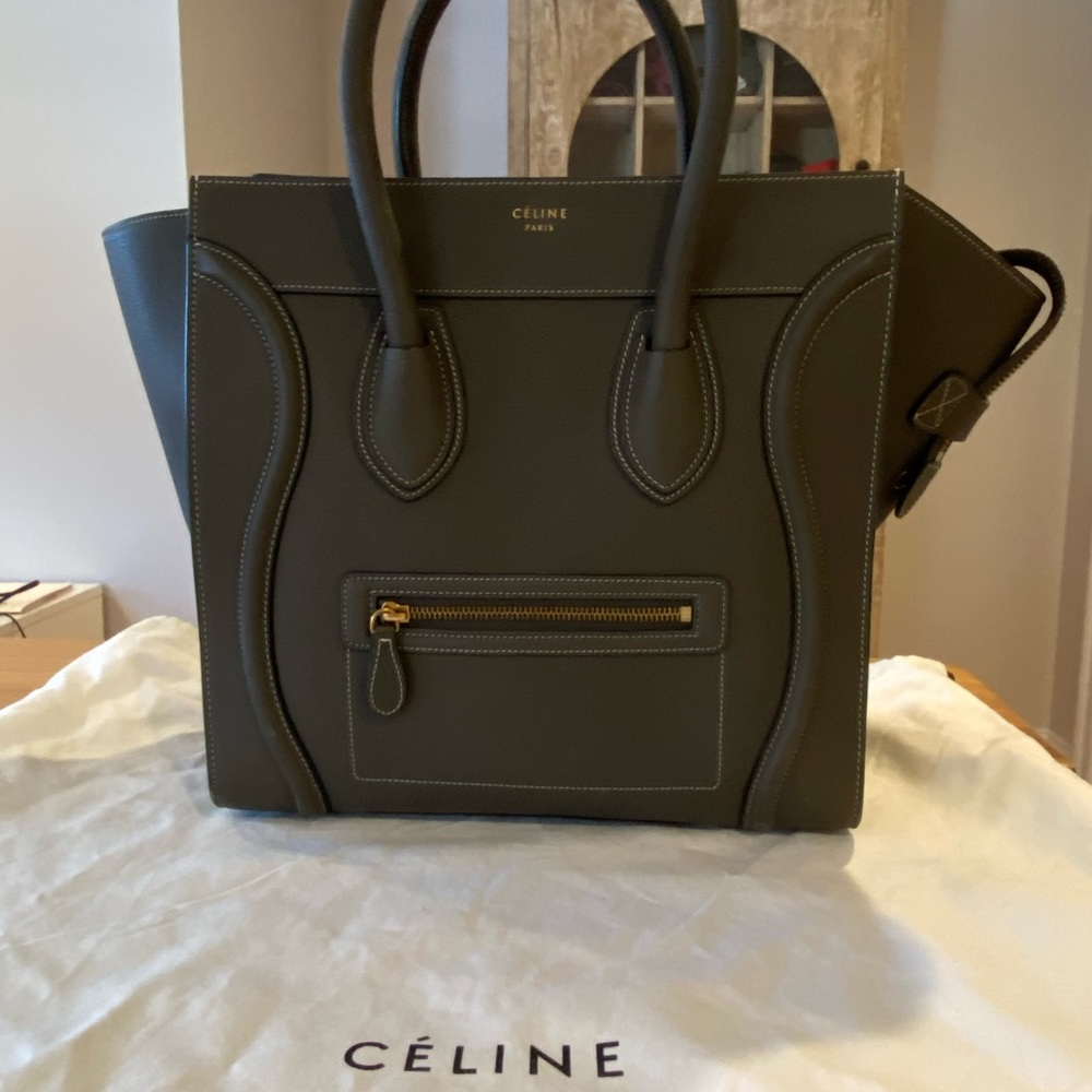 Celine Luggage Mini Tote -Calf Drum, light gray